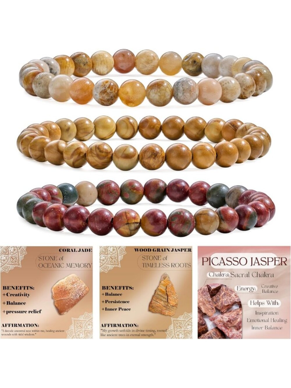 Handmade 3-Piece 4mm Beaded Bracelets Set | Natural Crystal Stretch Jewelry for